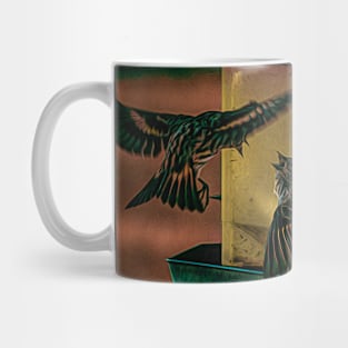 Birds at the feeder illustration Mug